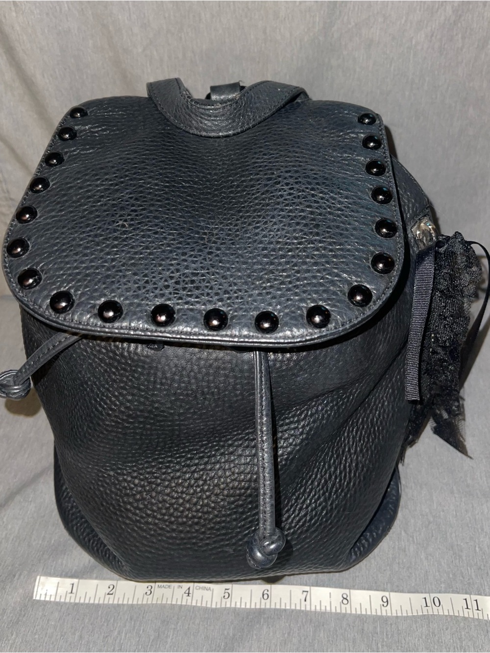 Rebecca Minkoff Mini Black Studded Leather Backpack Drawstring